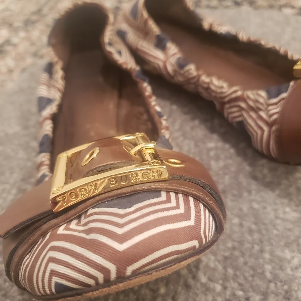 Tory Burch leather fabric flats